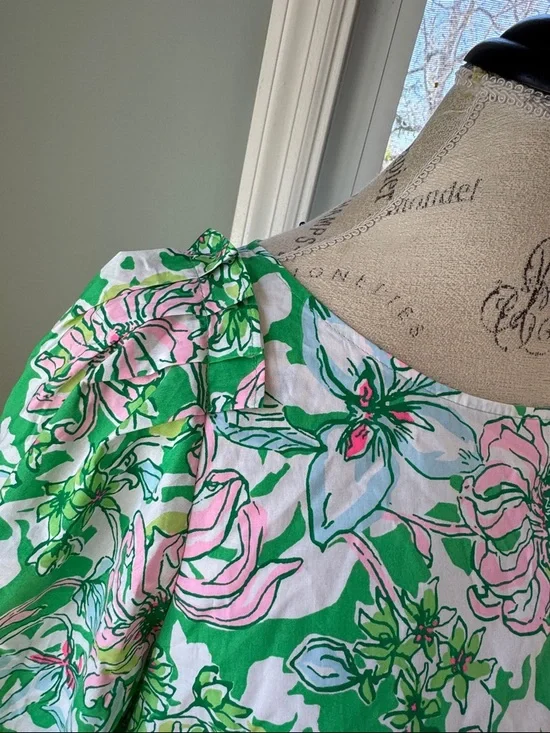 Lilly Pulitzer Barbara cotton puff sleeve pop over spearmint blossom views 10 - Picture 3 of 12